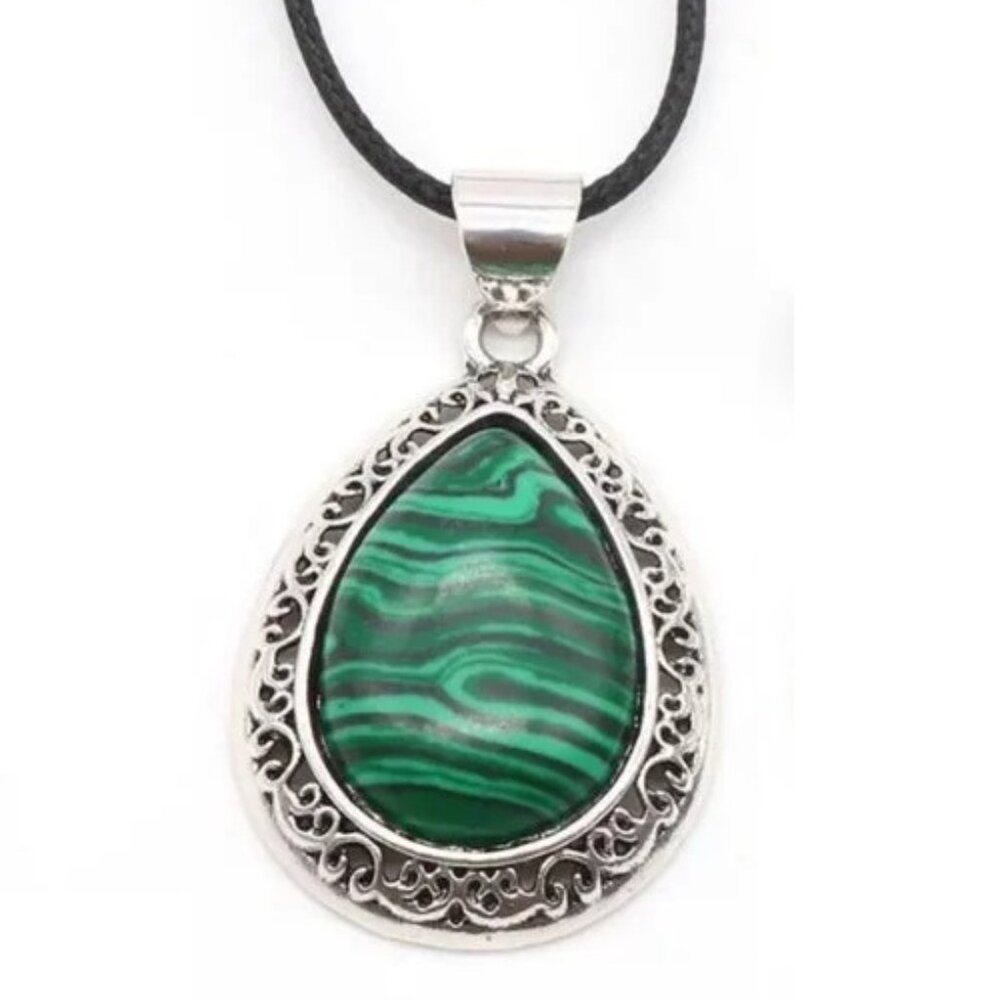 Water Drop Pendant Malachite Pattern Synthetic Stone Pendant Necklace